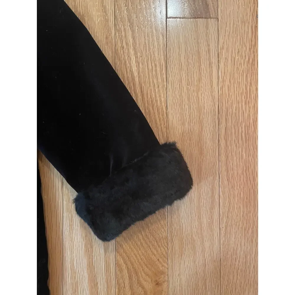 Velvet Embroidered Girls‎ Dress Coat with Faux Fur Trim & buttons, black, size 4